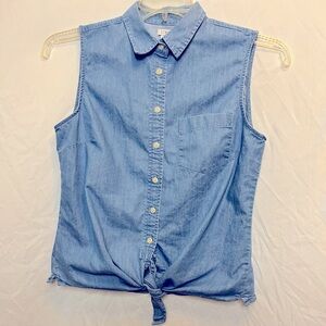 J. Crew sleeveless, tie front denim shirt. Size 8.